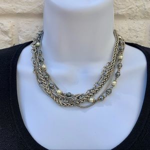 16” Multi-Strand Silver-Tone Necklace with Grey and White Faux Pearls